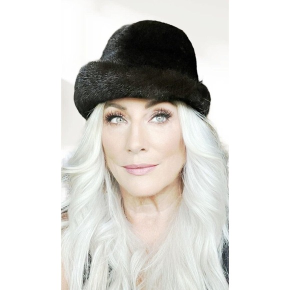 Mob wife Flemington Furs Mink Fur Ranch Natural Blk Mint Sz S/M Matching Hat vtg - Picture 2 of 16